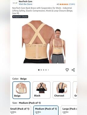 Men's Beige Back Support Brace with Suspenders